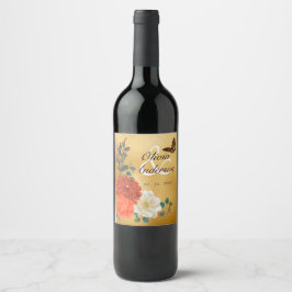 Autumn Wedding Floral Butterfly Beverage Label Set Weinetikett