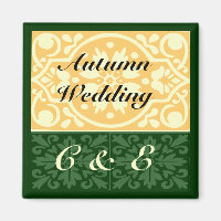Autumn Wedding Green Tan Monogram Custom Magnet