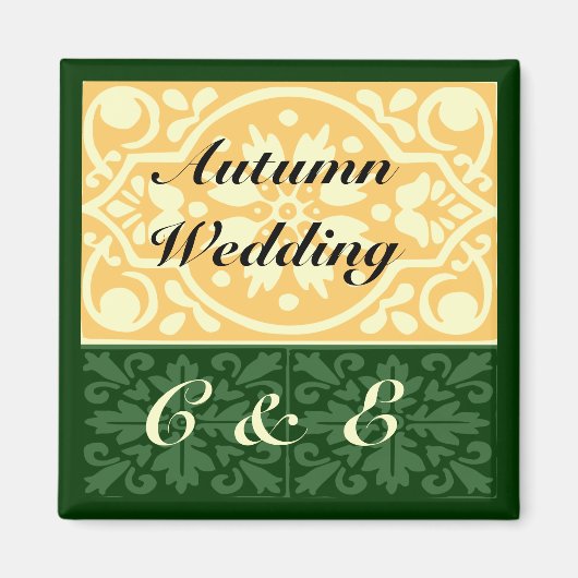 Autumn Wedding Green Tan Monogram Custom Magnet (Vorne)