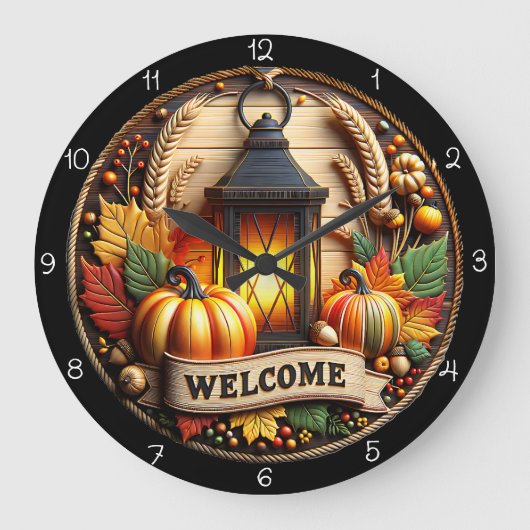 Autumn Welcome Lantern Clock Große Wanduhr (Vorderseite)