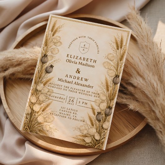 Autumn Wheat Botanical Wedding Einladung