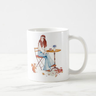 Autumn Whimsy – Girl, Coffee & Curious Squirrel Mu Kaffeetasse