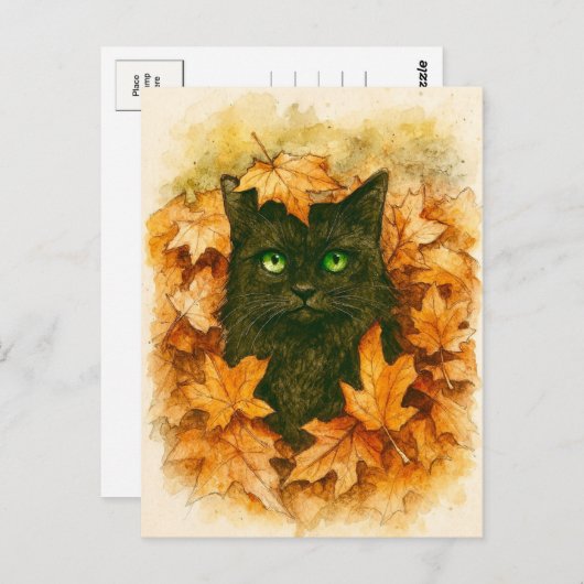 Autumn Whisper Black Cat Postcard Postkarte (Vorne/Hinten)