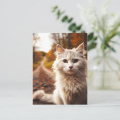 AUTUMN white cat POSTCARDS Postkarte (Stehend Vorderseite)