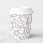 Autumn White Gingham Feathers Pappbecher (Vorderseite)