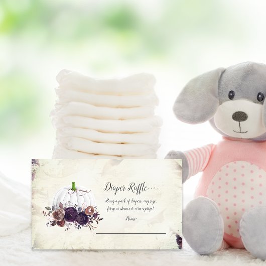 Autumn White Pumpkin Baby Diaper Raffle Begleitkarte