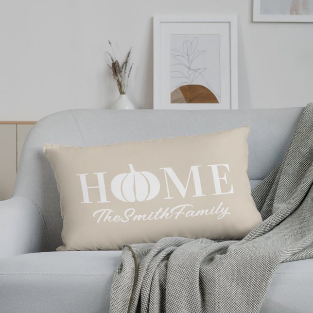 Autumn White Pumpkin Family Name Beige Lendenkissen (Von Creator hochgeladen)