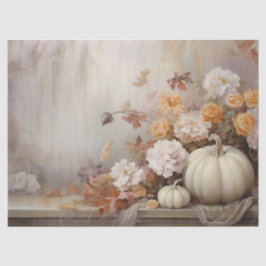 Autumn White Pumpkins Florals Decoupage Seidenpapier