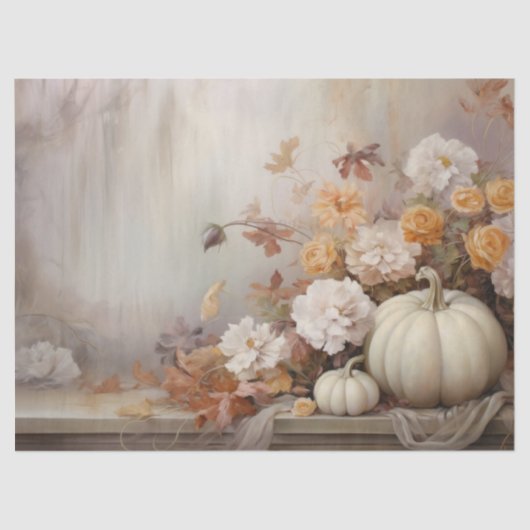 Autumn White Pumpkins Florals Decoupage Seidenpapier (Vorderseite)