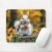 Autumn White Squirrel On a Tree Stump Mousepad (Mit Mouse)