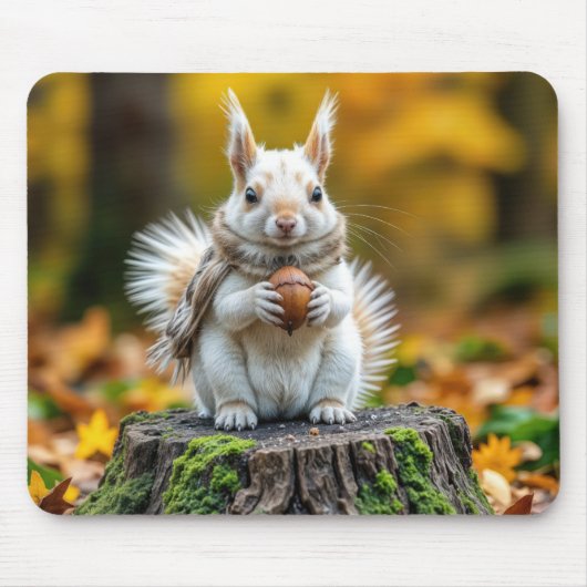 Autumn White Squirrel On a Tree Stump Mousepad (Vorne)