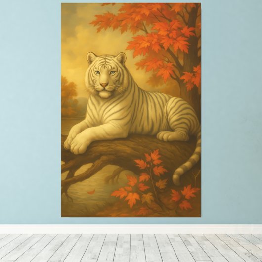 Autumn White Tiger – Fine Art Canvas Leinwanddruck (Insitu (Holzboden))