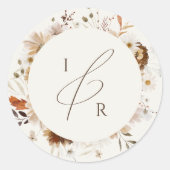 Autumn Wildblume Beige Monogram Umschlag Aufkleber (Vorderseite)