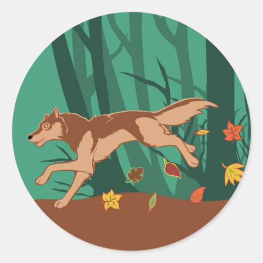 Autumn Wolf Runder Aufkleber (Vorderseite)