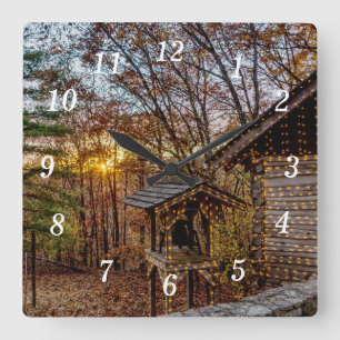 Autumn Wood Sunset Wall Clock Quadratische Wanduhr