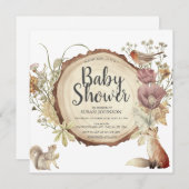 Autumn Woodland Rustic Wood Slice Babydusche Einladung (Vorne/Hinten)