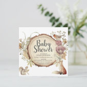 Autumn Woodland Rustic Wood Slice Babydusche Einladung (Stehend Vorderseite)