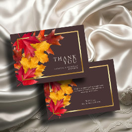 Autumn Woody Brown & Elegant Golden Frame Wedding Dankeskarte