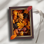 Autumn Woody Brown & Elegant Golden Frame Wedding Einladung