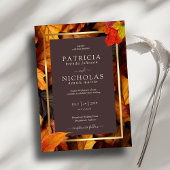 Autumn Woody Brown & Elegant Golden Frame Wedding Einladung