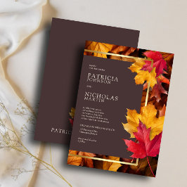 Autumn Woody Brown & Elegant Golden Frame Wedding Einladung