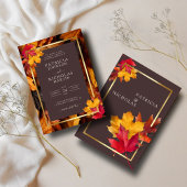 Autumn Woody Brown & Elegant Golden Frame Wedding Einladung