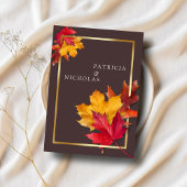 Autumn Woody Brown & Elegant Golden Frame Wedding Einladung