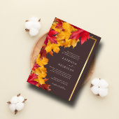 Autumn Woody Brown & Elegant Golden Frame Wedding Einladung