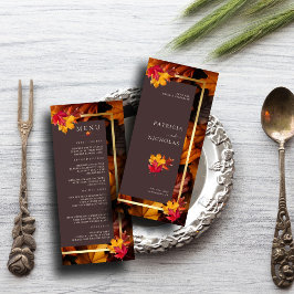 Autumn Woody Brown & Elegant Golden Frame Wedding Menükarte