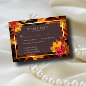 Autumn Woody Brown & Elegant Golden Frame Wedding RSVP Karte
