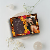 Autumn Woody Brown & Elegant Golden Frame Wedding Save The Date