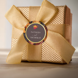 Autumn Woody Brown & Elegant Golden Rahmen Wedding Runder Aufkleber