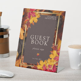 Autumn Woody Brown & Elegante Golden Guest Book Sockelschild