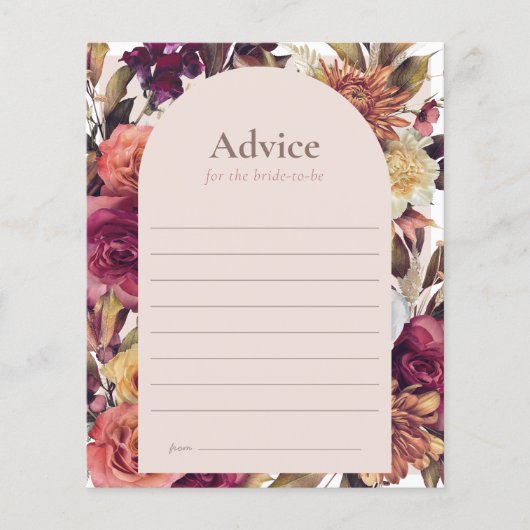 Autumn Wreath Arch Pink Bridal Shower Advice Card (Vorderseite)