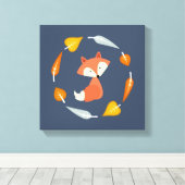 Autumn Wreath Baby Red Fox Leinwanddruck (Insitu (Holzboden))
