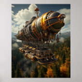 Autumnal Adventure Steampunk Zeppelin über Wald Poster (Vorne)