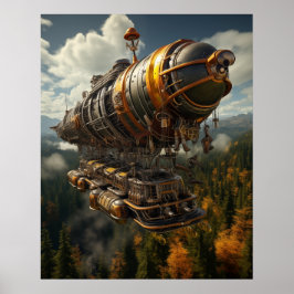 Autumnal Adventure Steampunk Zeppelin über Wald Poster