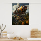 Autumnal Adventure Steampunk Zeppelin über Wald Poster (Küche)