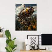 Autumnal Adventure Steampunk Zeppelin über Wald Poster (Heimbüro)