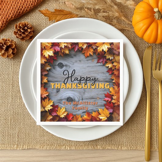 Autumnal Blätter und rustikaler Erntedank von Holz Serviette