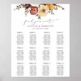Autumnal Blooms Burgund Hochzeitsplan Poster