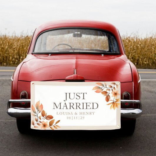 Autumnal Blume Just Married Car Banner