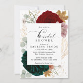 Autumnal Burgundy Emerald Greeny Brautparty Einladung (Vorderseite)