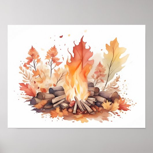 Autumnal Campfire Wasserfarbe Poster (Vorne)