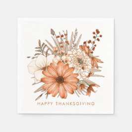 Autumnal Colors Florals Foliage Happy Thanksgiving Serviette