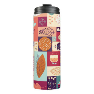 Autumnal Dekorative Vintage Hintergrundgeschichte Thermosbecher