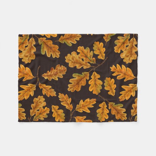 Autumnal Eicheneiche Blätter auf dunkelbraun Fleecedecke (Vorderseite (Horizontal))