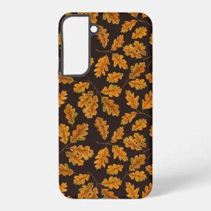 Autumnal Eicheneiche Blätter auf dunkelbraun Samsung Galaxy Hülle