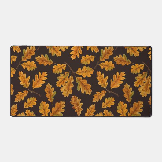 Autumnal Eicheneiche Blätter auf dunkelbraun Schreibtischunterlage (Vorderseite)