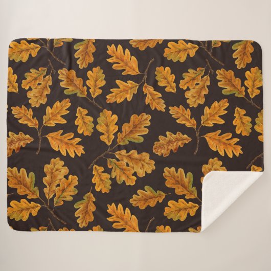 Autumnal Eicheneiche Blätter auf dunkelbraun Sherpadecke (Vorderseite (Horizontal))